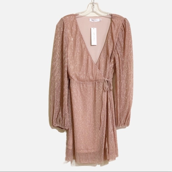 All in Favor Mauve Metallic Shimmering V-Neck Long Sleeve Dress. Size Small - Picture 1 of 14